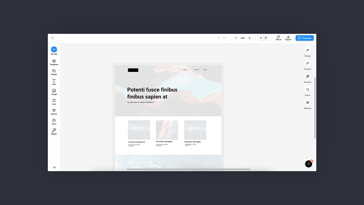a wireframe created with a software