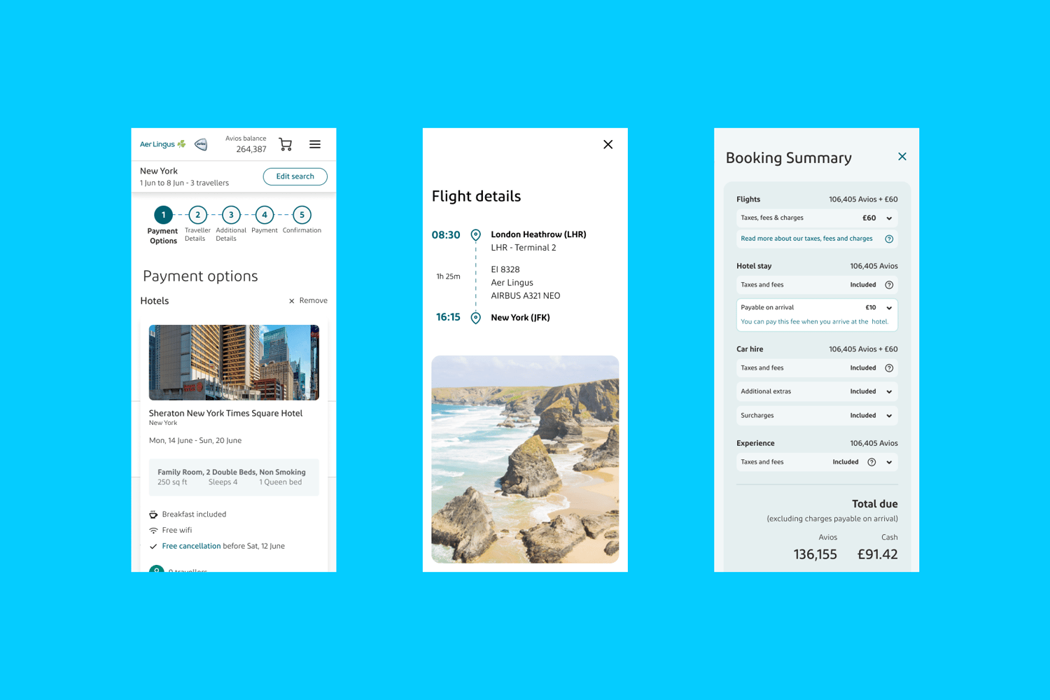 Aer Lingus mobile app UI 