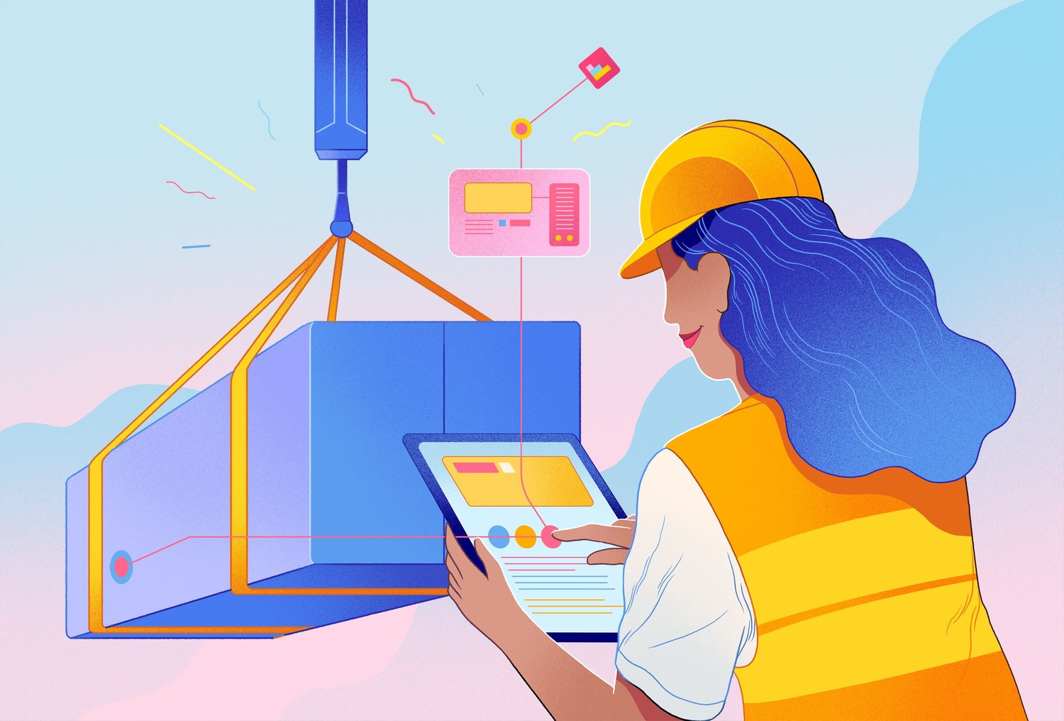 An illustration of a person using a digital tool in a construction area