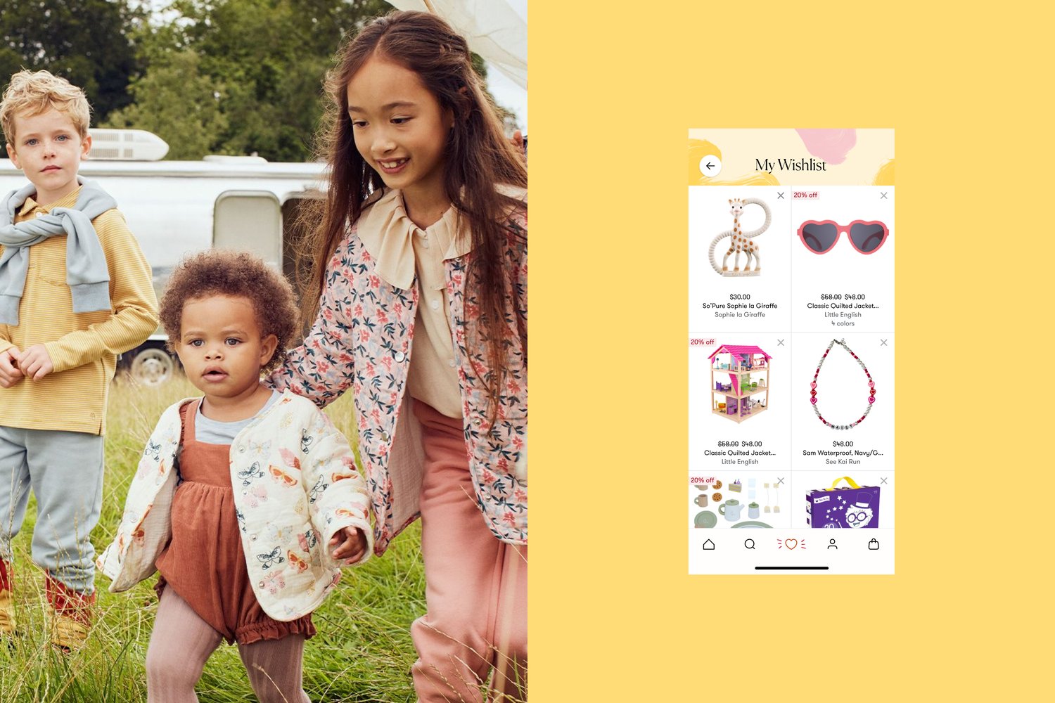 Maisonette app UI image side by sade with Maisonette Brand image