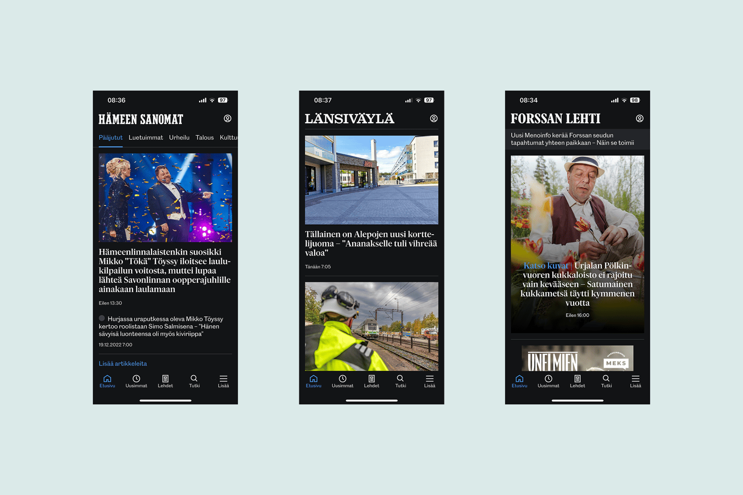 screenshots of Keskisuomalainen news apps