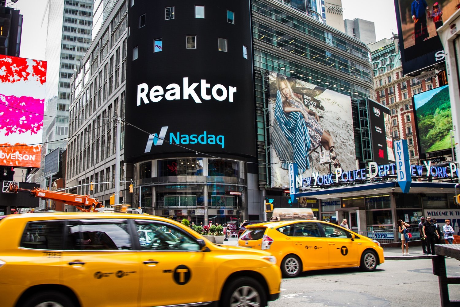 Nasdaq and Reaktor ad on Times Square