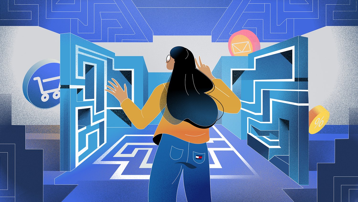 A person lost in the maze of complex data flows and bad user experience