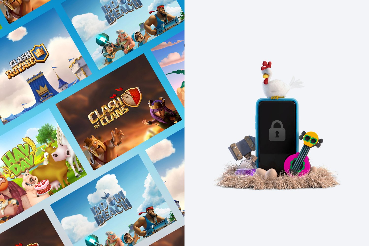 Image of Supercell game covers and of Supercell characters