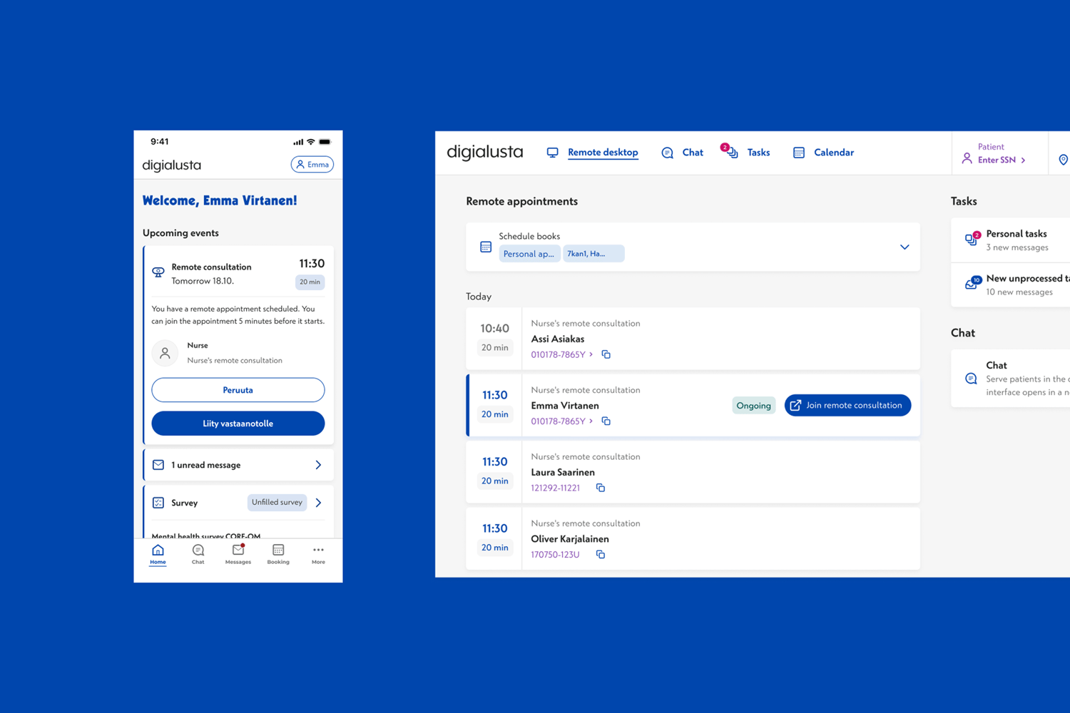 Front page of the Terveystalo platform from patient and practitioner perspective