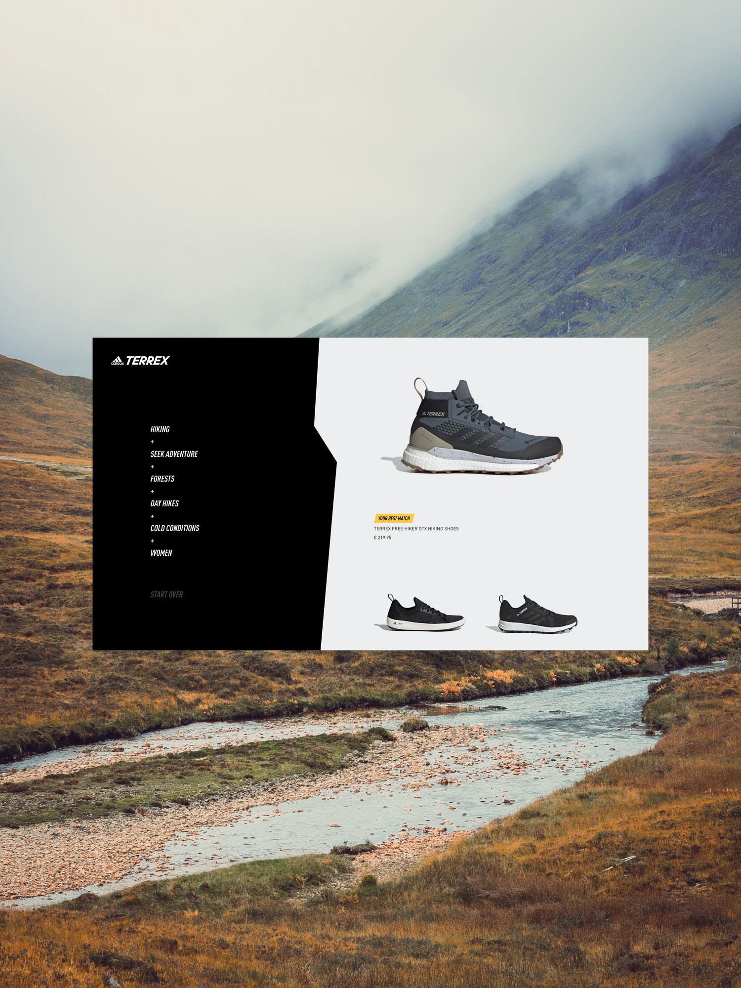 UI imagery of the Adidas product finder app